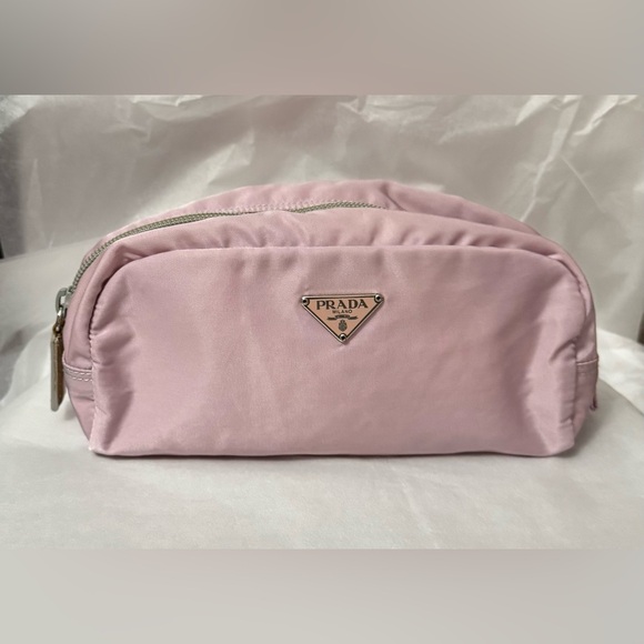 Prada AUTHENTIC Tessuto Nylon Baby Pink Logo Triangle Pouch Cosmetic Makeup Bag - Picture 5 of 16